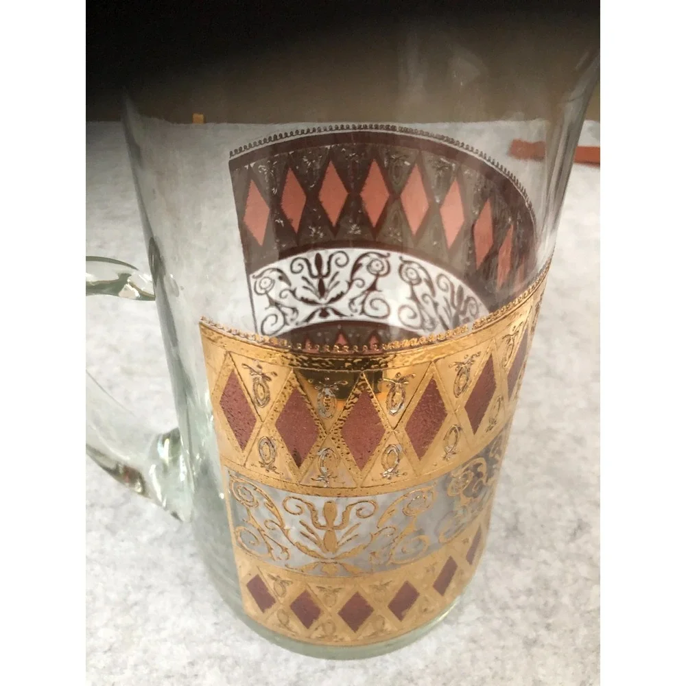 Vintage West Virginia Glass Co Rainier Pitcher 22K Gold Cranberry Diamond MCM